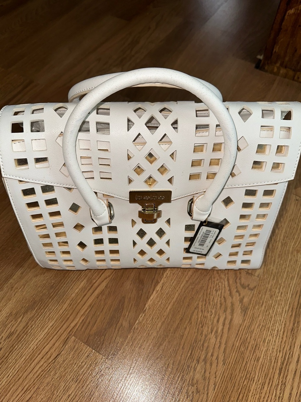 BEBE White Laser-Cut Top-Handle Satchel Purse